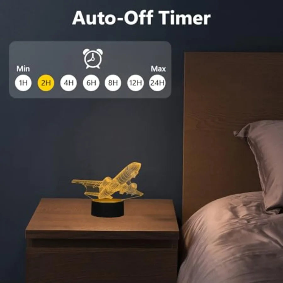 Airplane Night Light, 3D LED Illusion Night Lamp for Boys - Aircraft Themed Bedroom Lamps, Optical Illusion Lamp with Remote Co