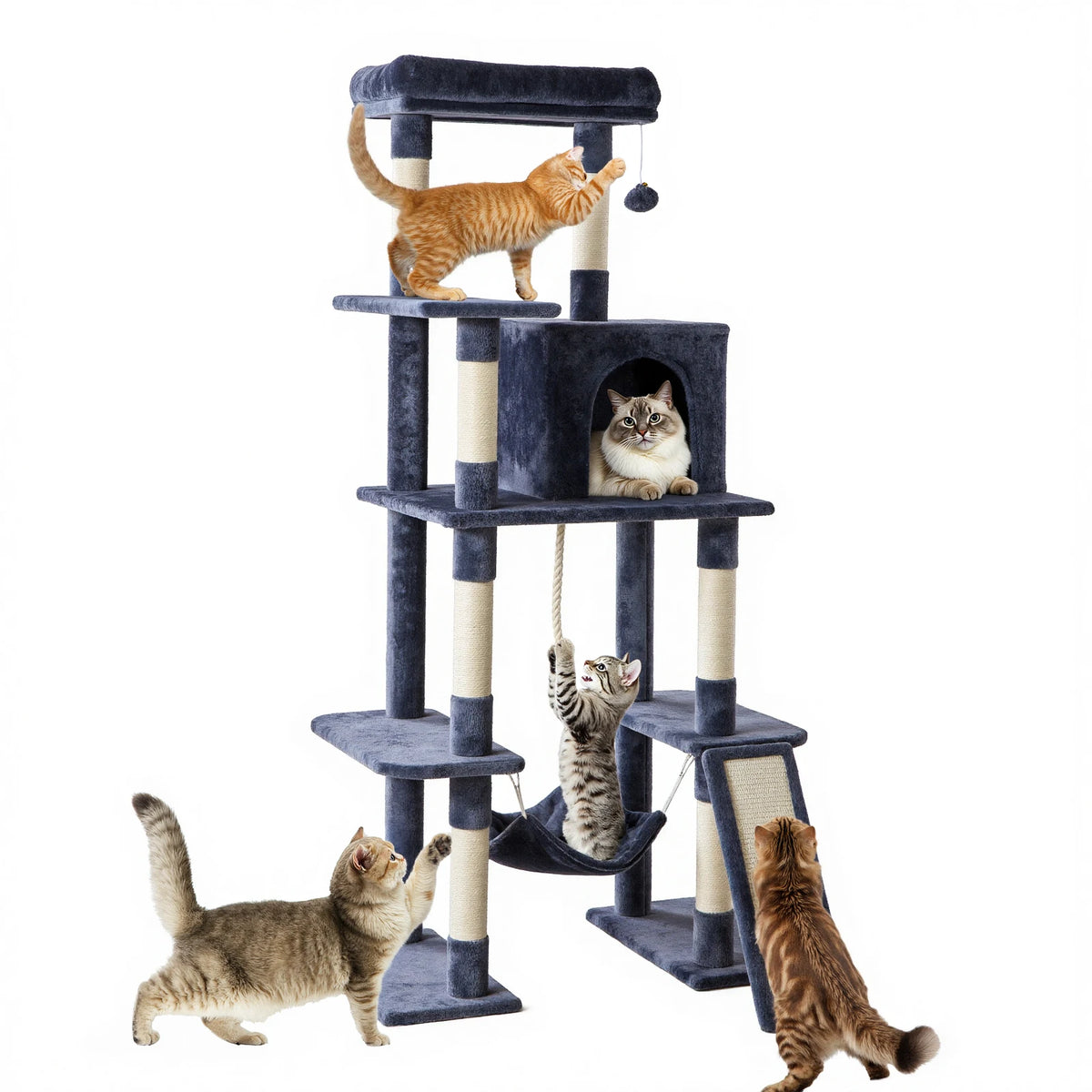 JHK Tall Multi Tier Cat Tree With Sisal Scratching Posts
