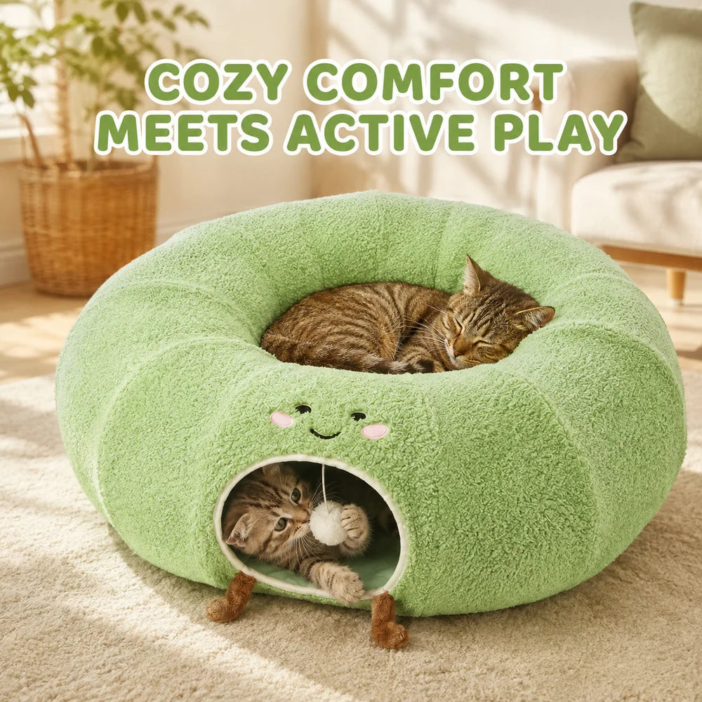 Convertible Cat Tunnel Bed With Removable Cushion And Play Hideaway