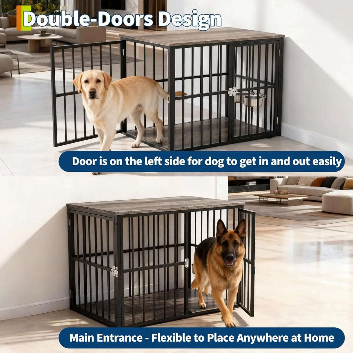 ANIXOL Wooden Dog Crate Furniture With Lockable Double Doors