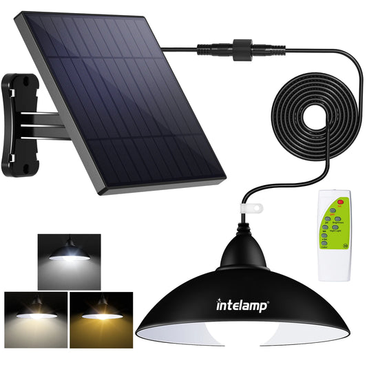Intelamp Solar Pendant Lights Indoor Outdoor 4000mAh With Remote Day/Night Mode 16.4Ft Hanging Lighting For Barns Chicken Coop