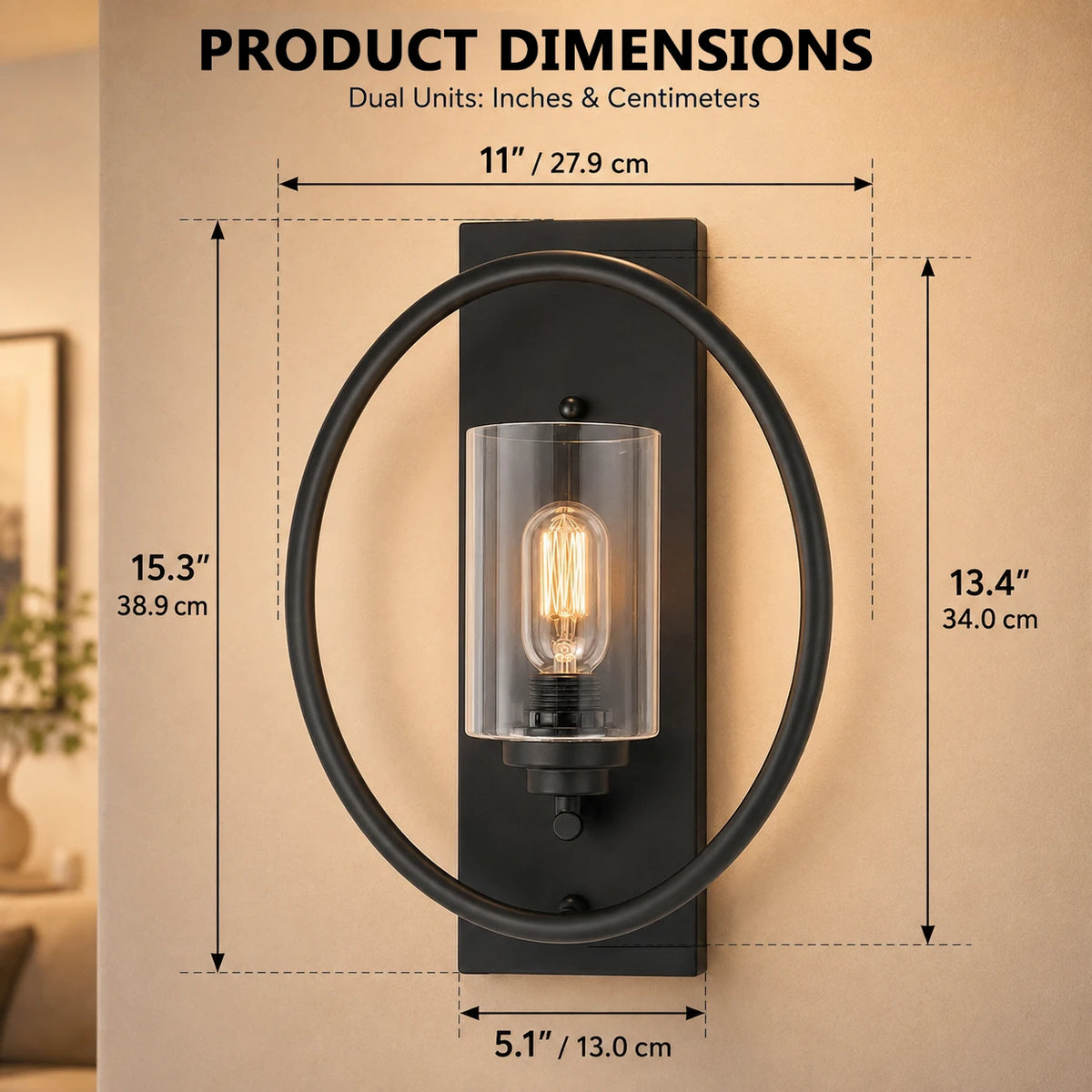 Black 15" Wall Sconces Set of 2, Outdoor Wall Light for Dining Room, Living Room, Bedroom, Hallway(not included bulbs)