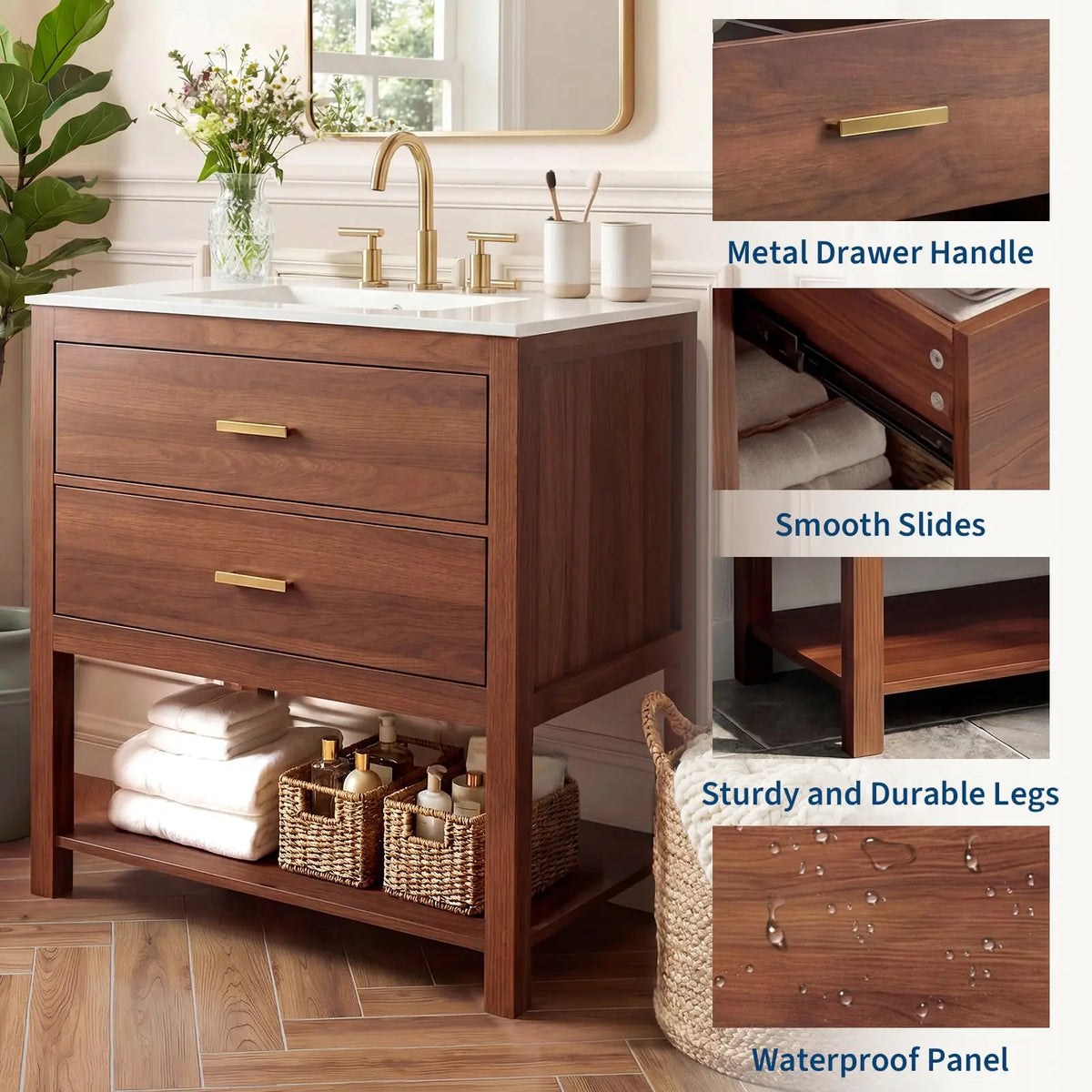 HiMISS Mid Century Bathroom Vanity With Ceramic Sink And Storage
