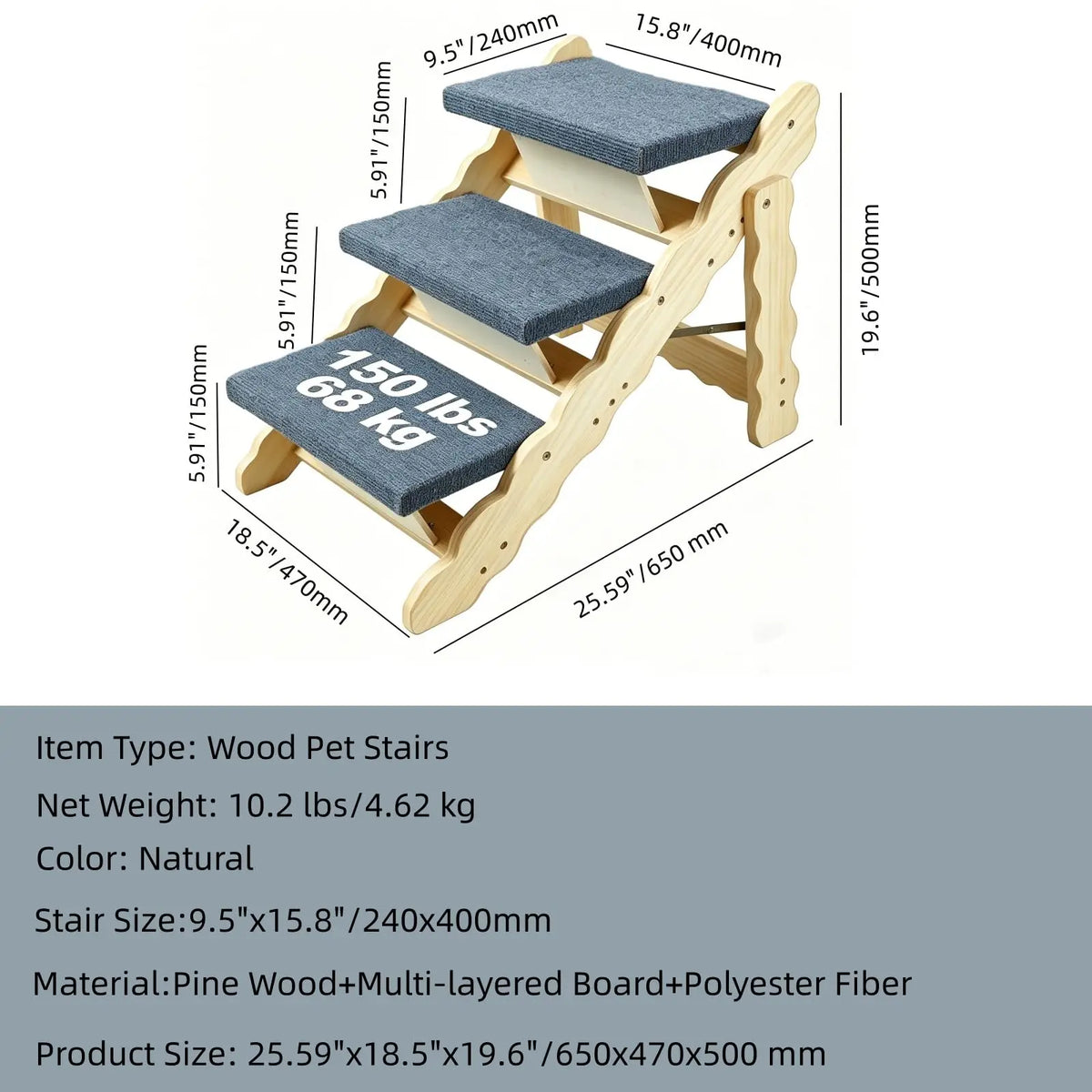 HiMISS Wooden Pet Stairs And Folding Dog Ramp For Pets