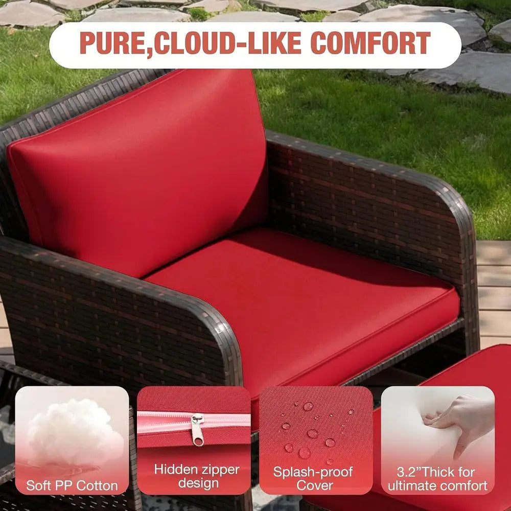 Outdoor Rattan Patio Lounge Set With Ottomans And Glass Table