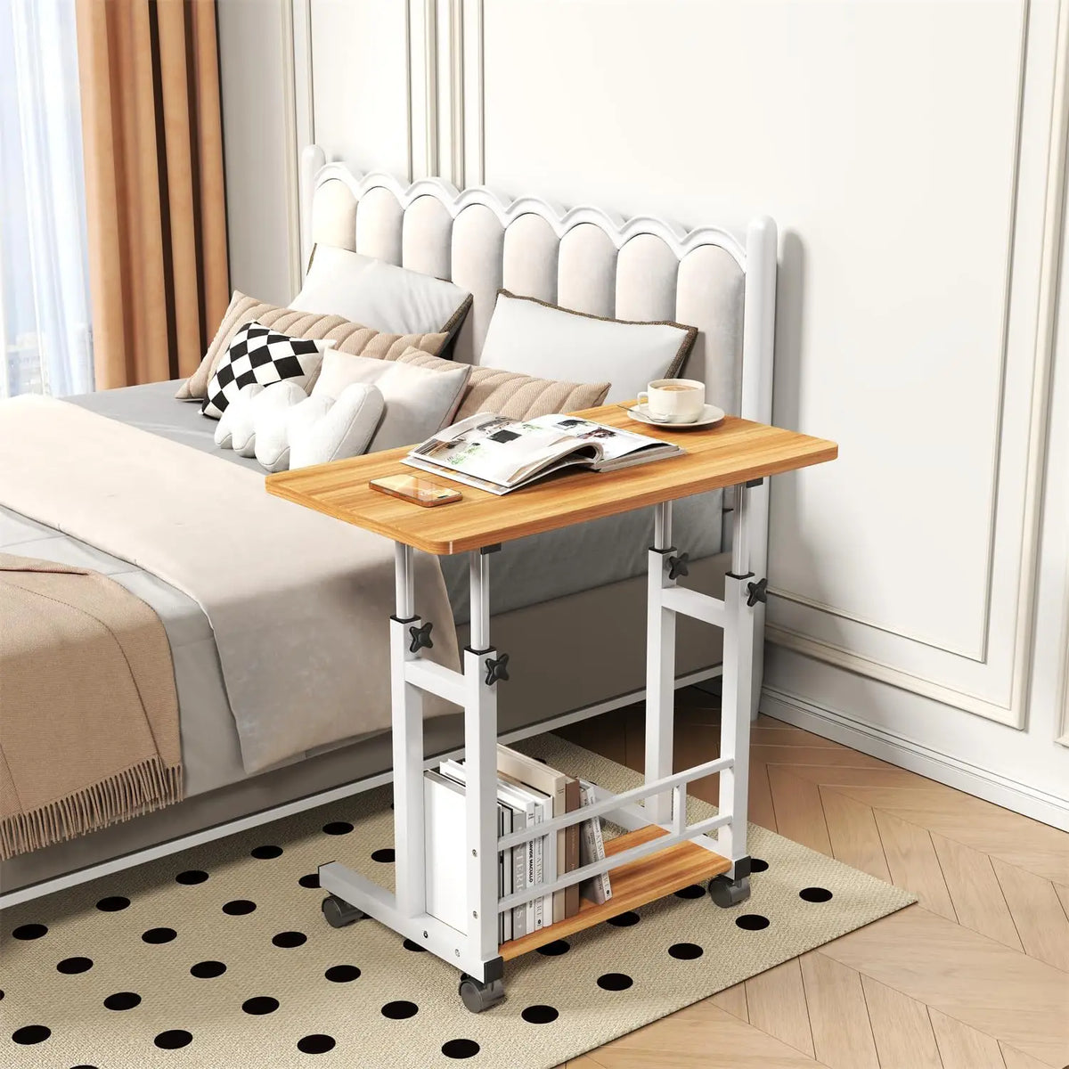 Adjustable Height Bamboo Standing Desk With Smooth Rolling Wheels