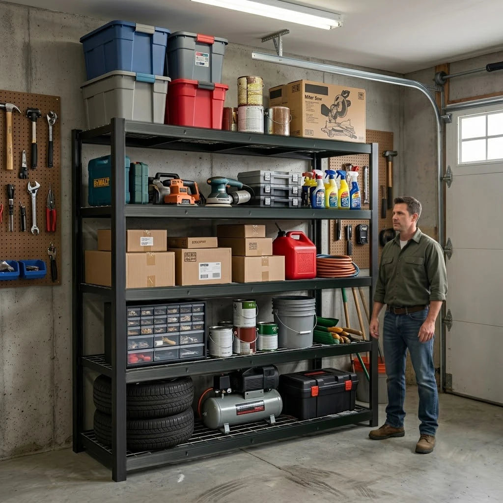 Heavy Duty Steel Mesh Storage Rack For Garage And Workshop