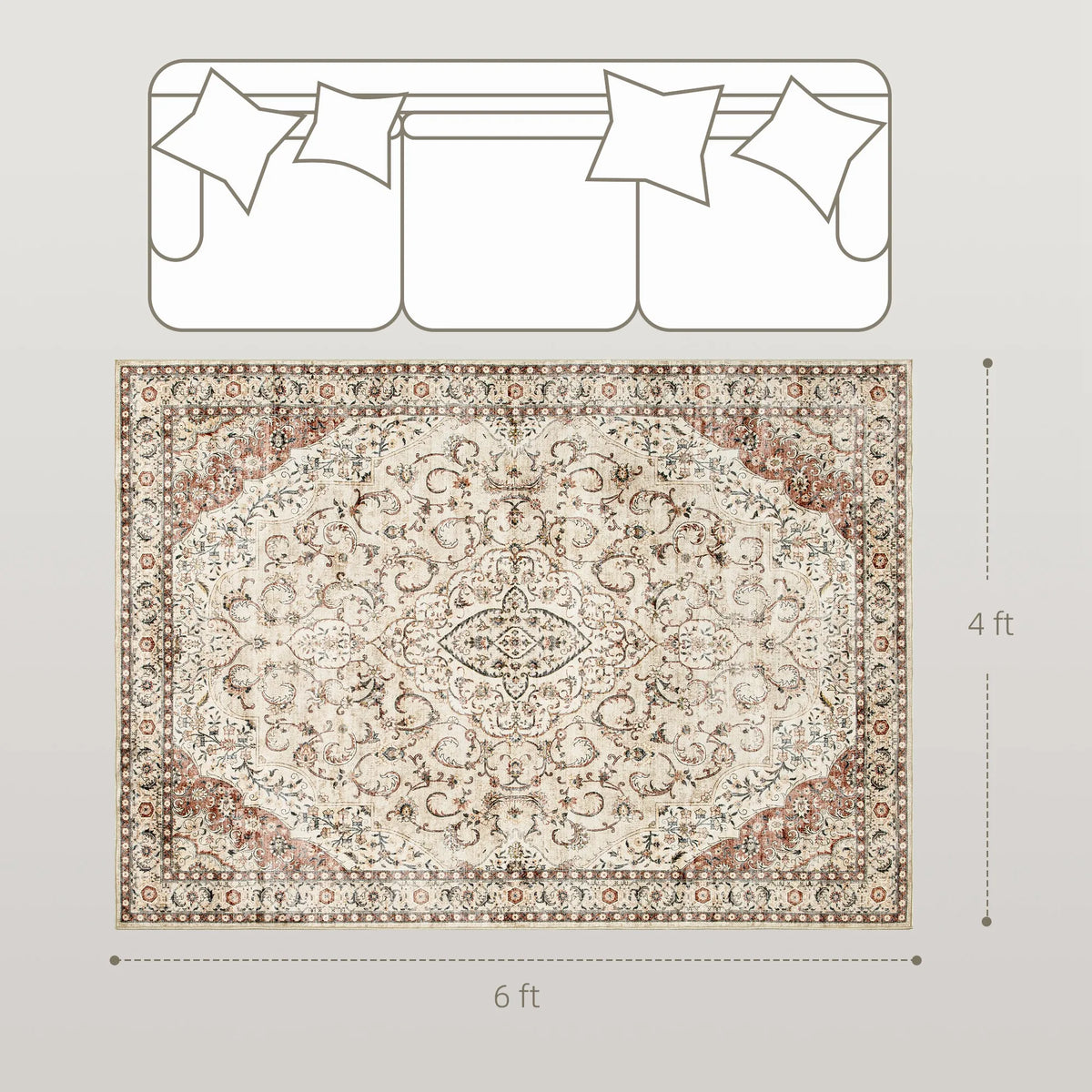 Homcom Machine Washable Vintage Oriental Medallion Area Rug