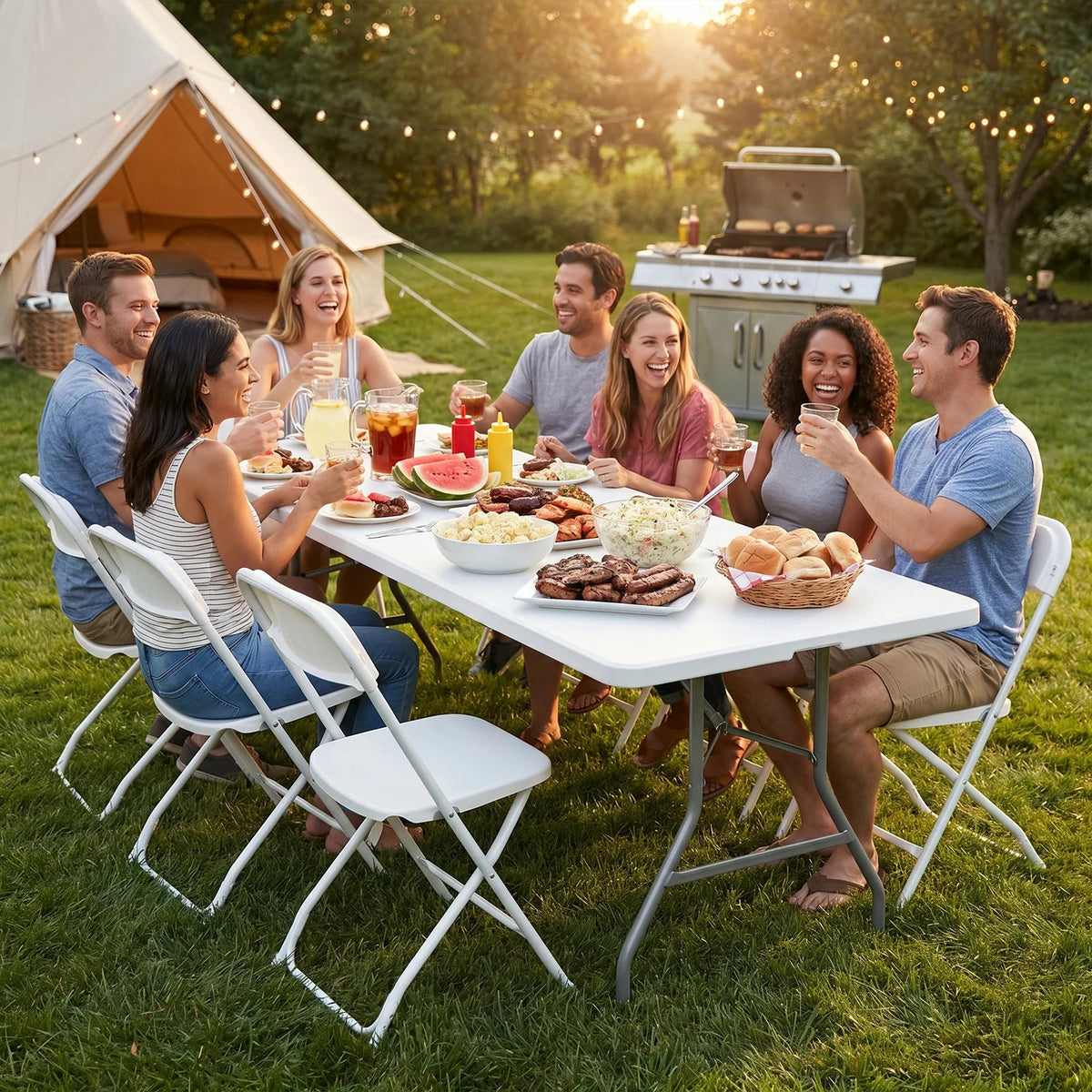 JHK Portable Folding Outdoor Indoor Table With Carrying Handle