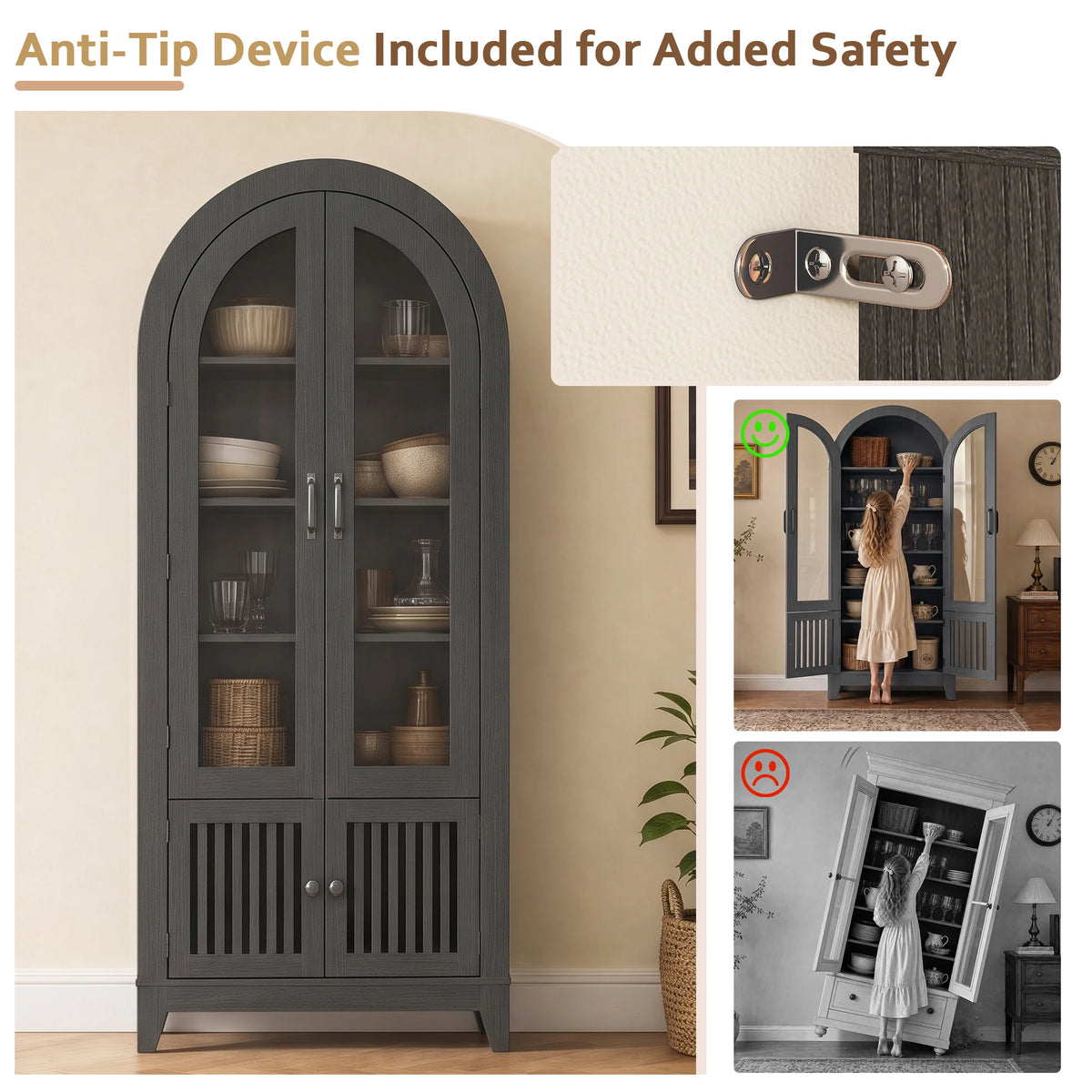 TCGBKAF Arched Kitchen Pantry Cabinet With Adjustable Shelves