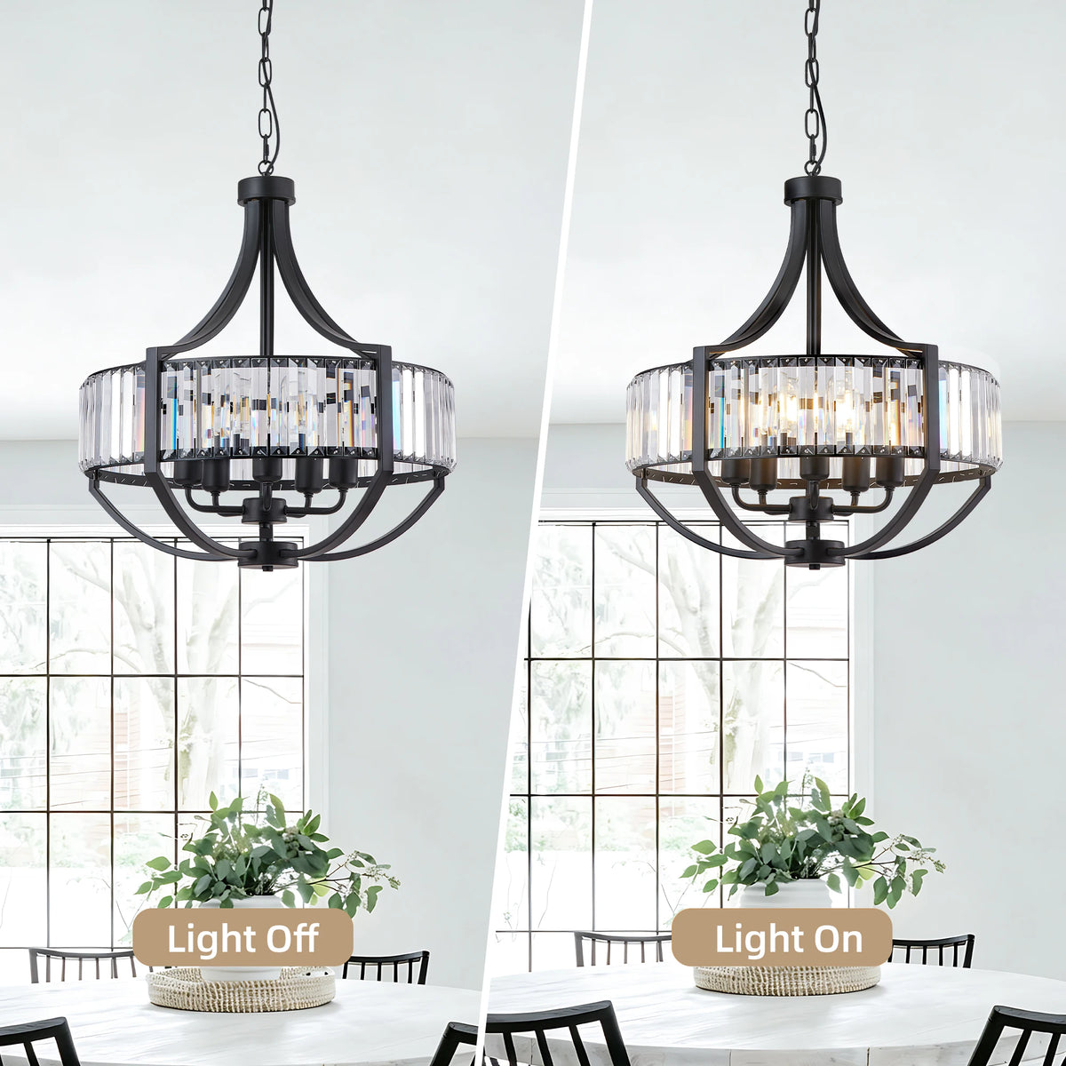 ARLGSITE 20'' Pendant 5 Light LED Crystal Chandelier Black Kitchen Living Room Fixture