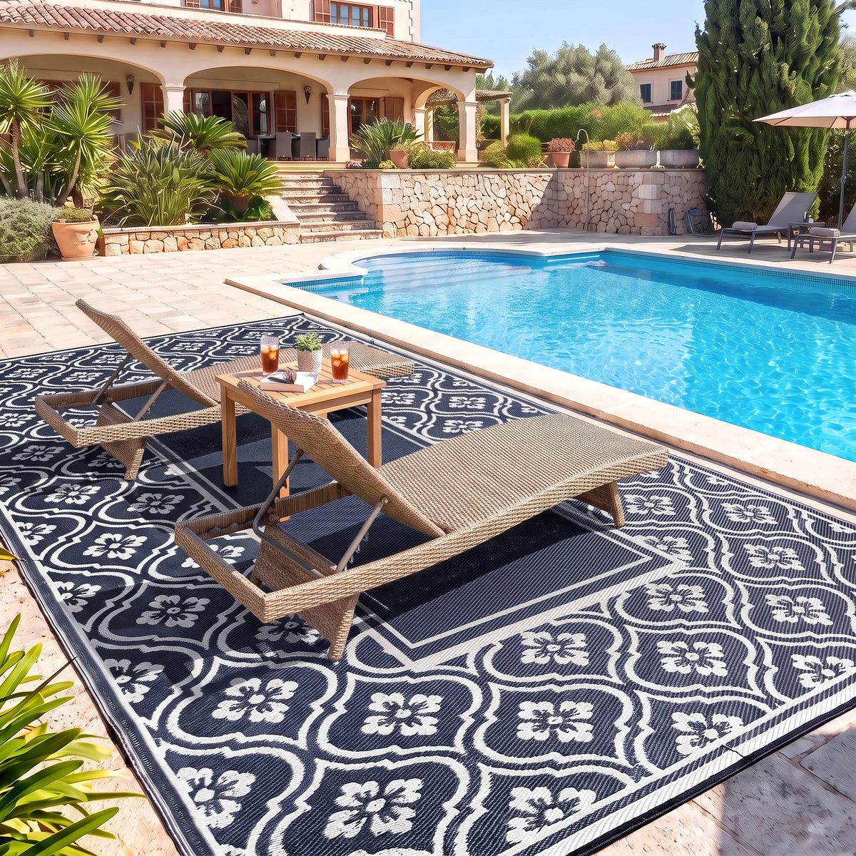 Outsunny Modern Rectangular Outdoor Patio Floor Rug Garden Decor
