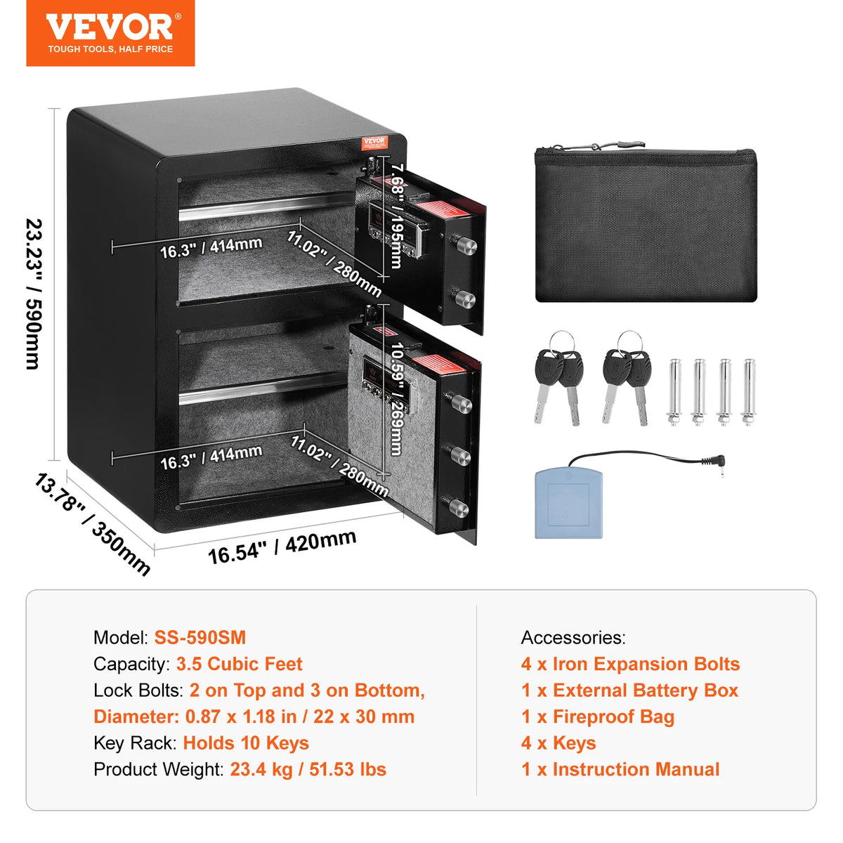 SucceBuy Fireproof Safe Box With Fingerprint And Key Lock