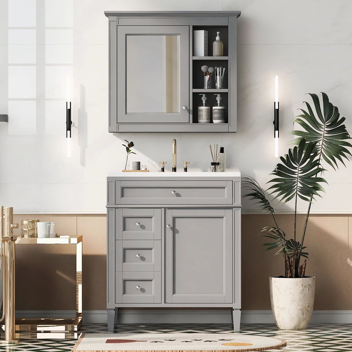 Modern Freestanding Bathroom Vanity With Ceramic Sink And Storage Cabinet