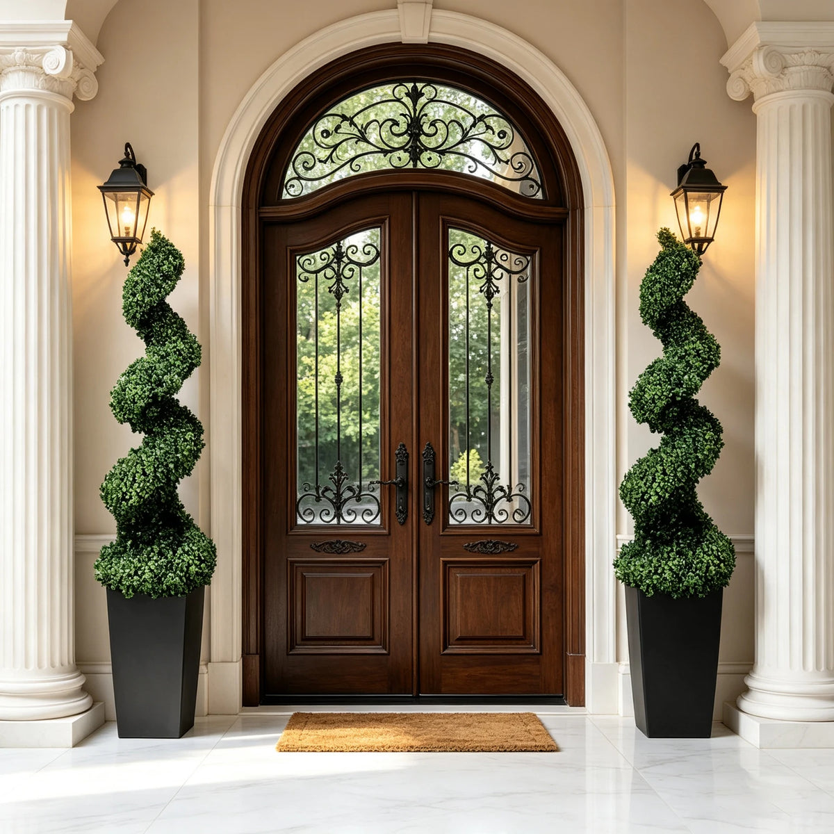 Olitree Artificial Boxwood Spiral Topiary Trees With Planters