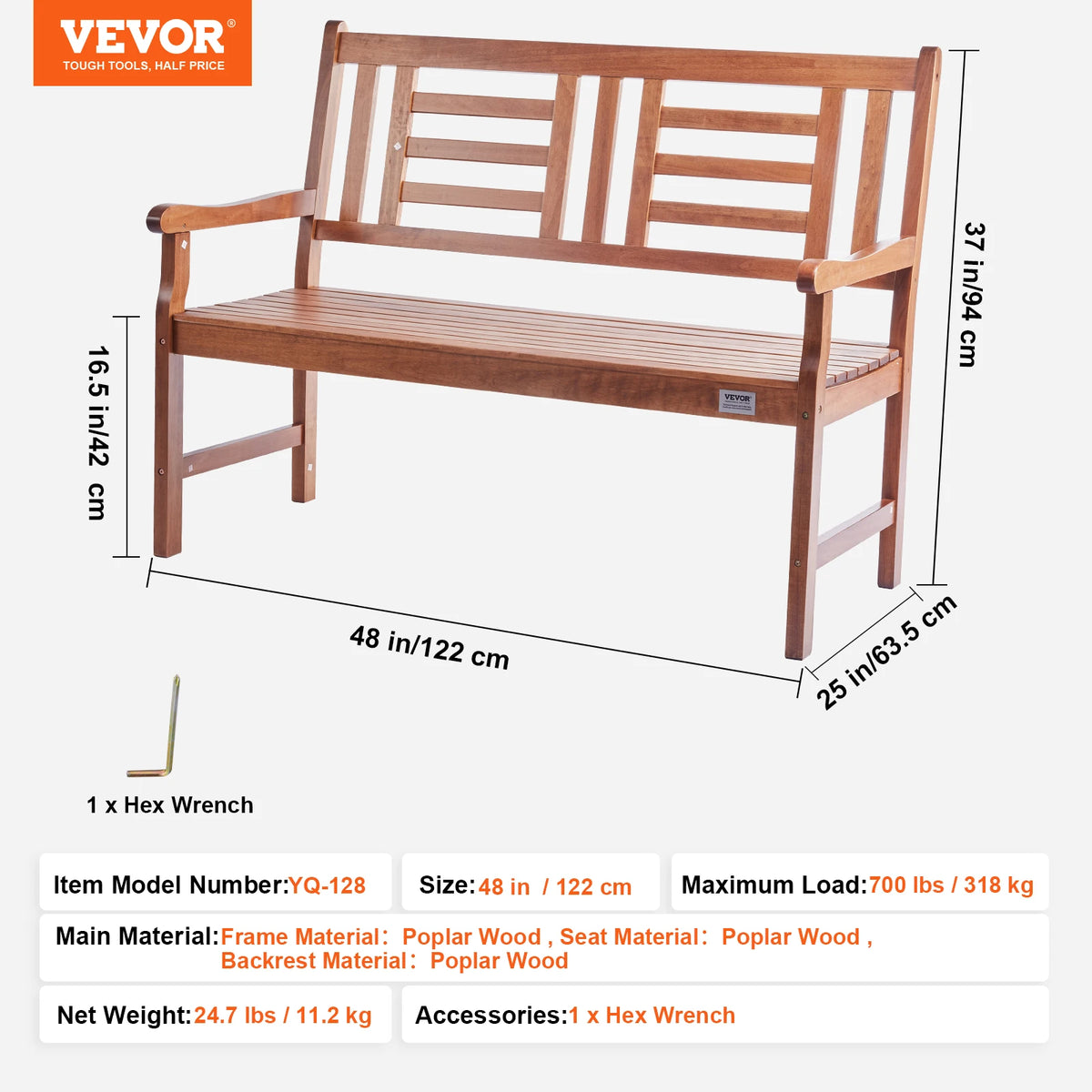 SucceBuy Outdoor Wooden Metal Garden Bench Patio Furniture