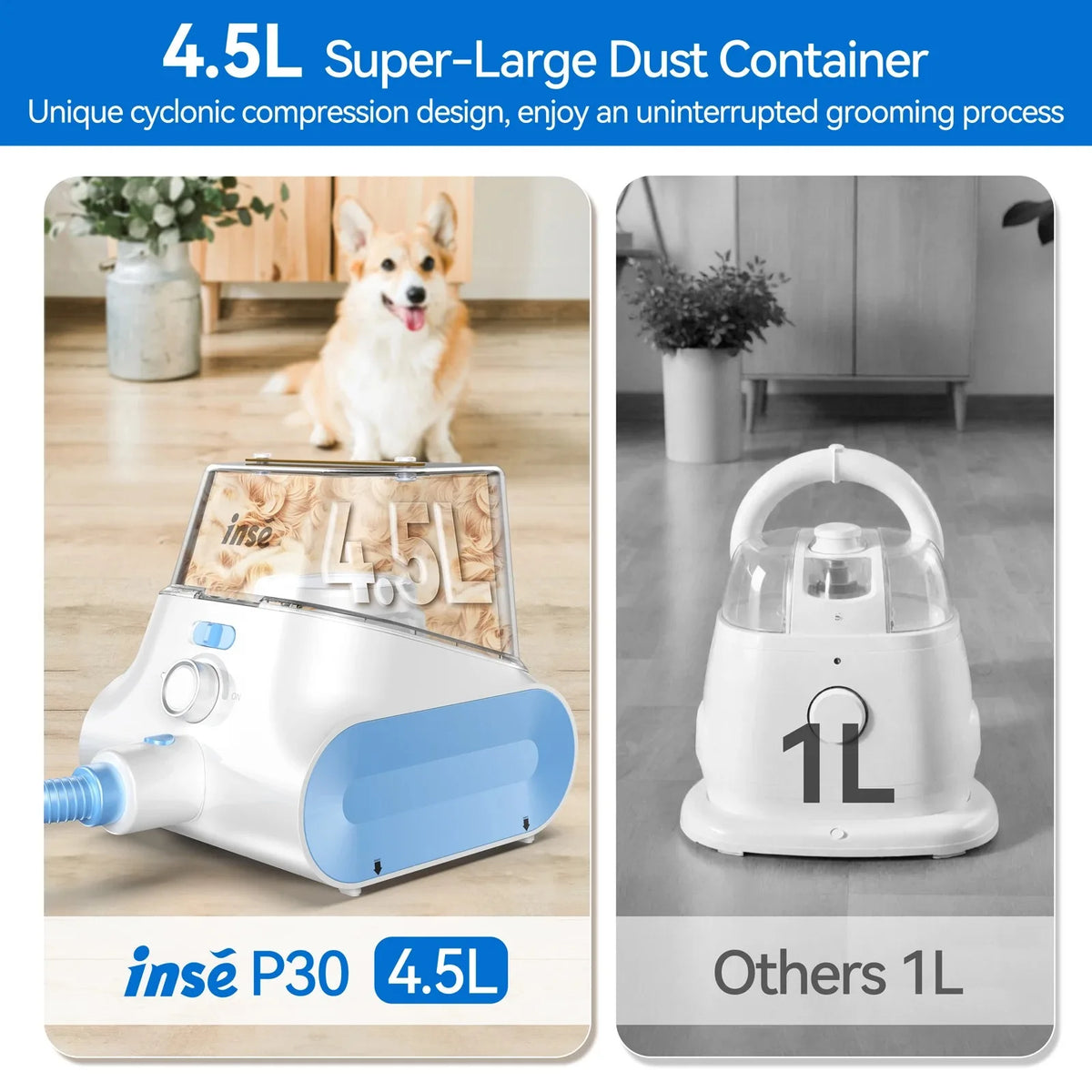 INSE P30 Quiet Pet Grooming Vacuum With Handheld Clipper