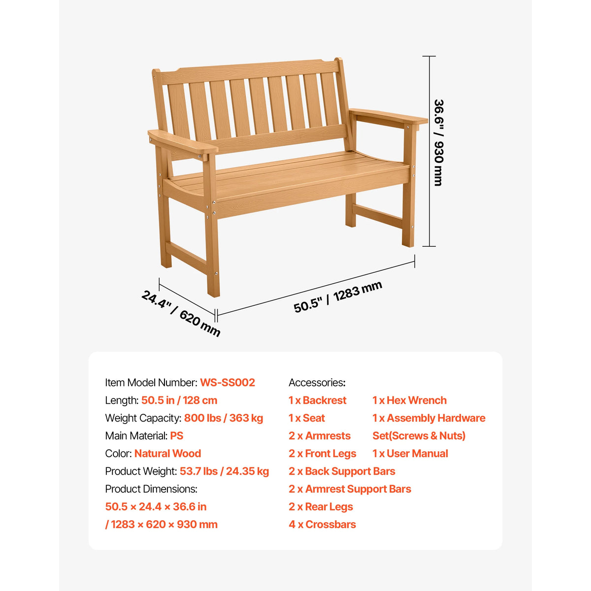 SucceBuy Outdoor Wooden Metal Garden Bench Patio Furniture