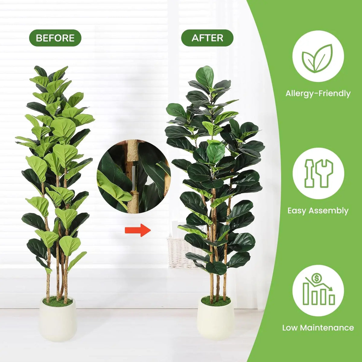 HiMISS Artificial Fiddle Leaf Fig Tree With Pot Indoor Decor