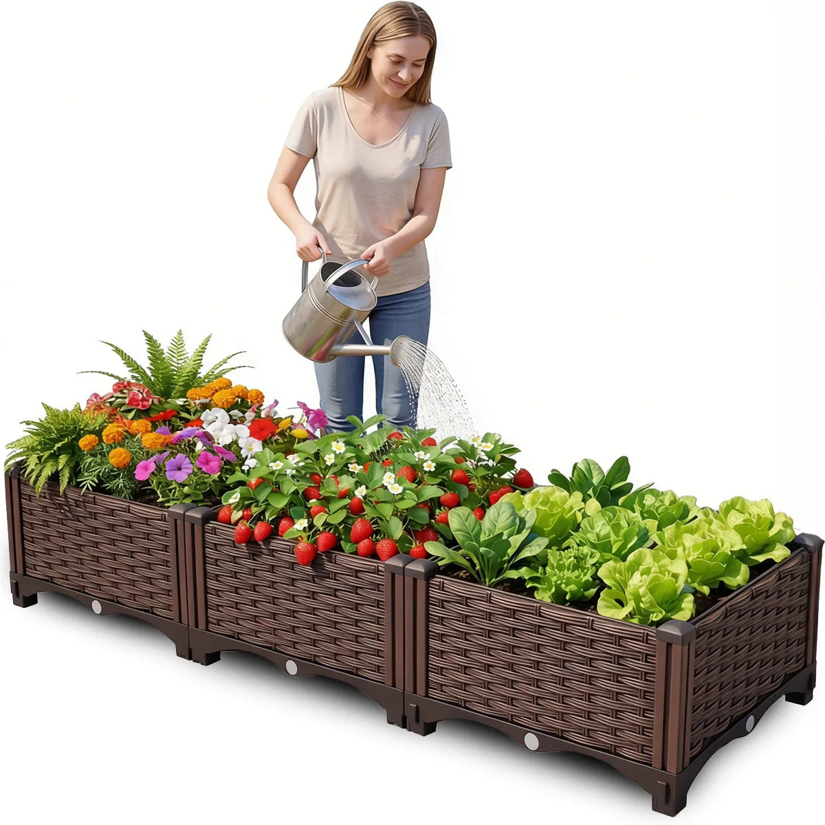 Raised Garden Bed Kit Outdoor Plastic Planter For Vegetables Herbs