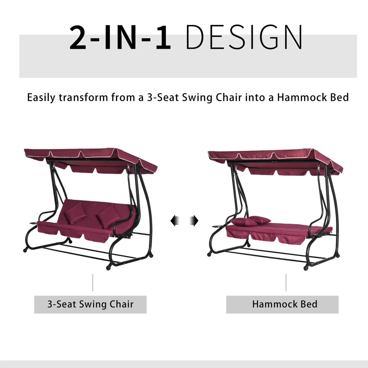 Outsunny Outdoor Patio Swing Hammock Bench With Adjustable Canopy