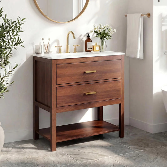 HiMISS Mid Century Bathroom Vanity With Ceramic Sink And Storage