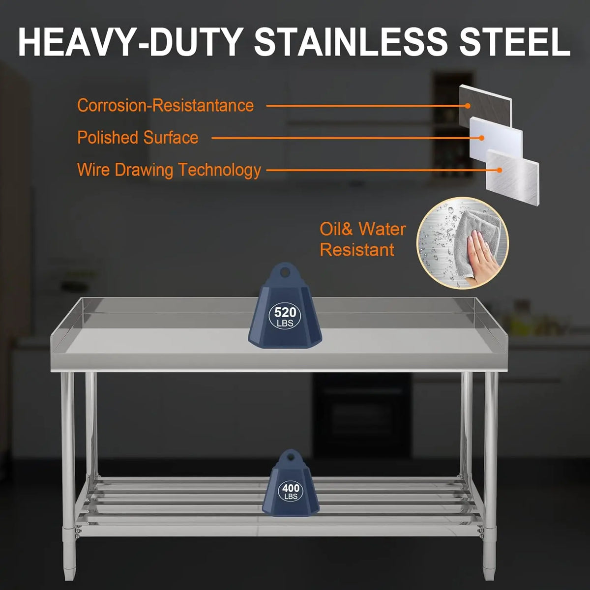 Himiss Commercial Stainless Steel Kitchen Prep Table With Adjustable Shelf