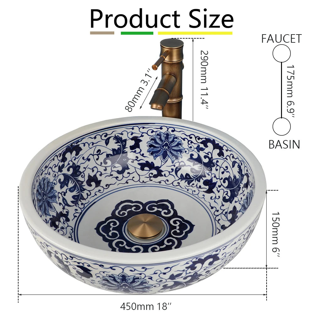 MEKKHALA Ceramic Round Bathroom Vessel Sink With Mixer Faucet