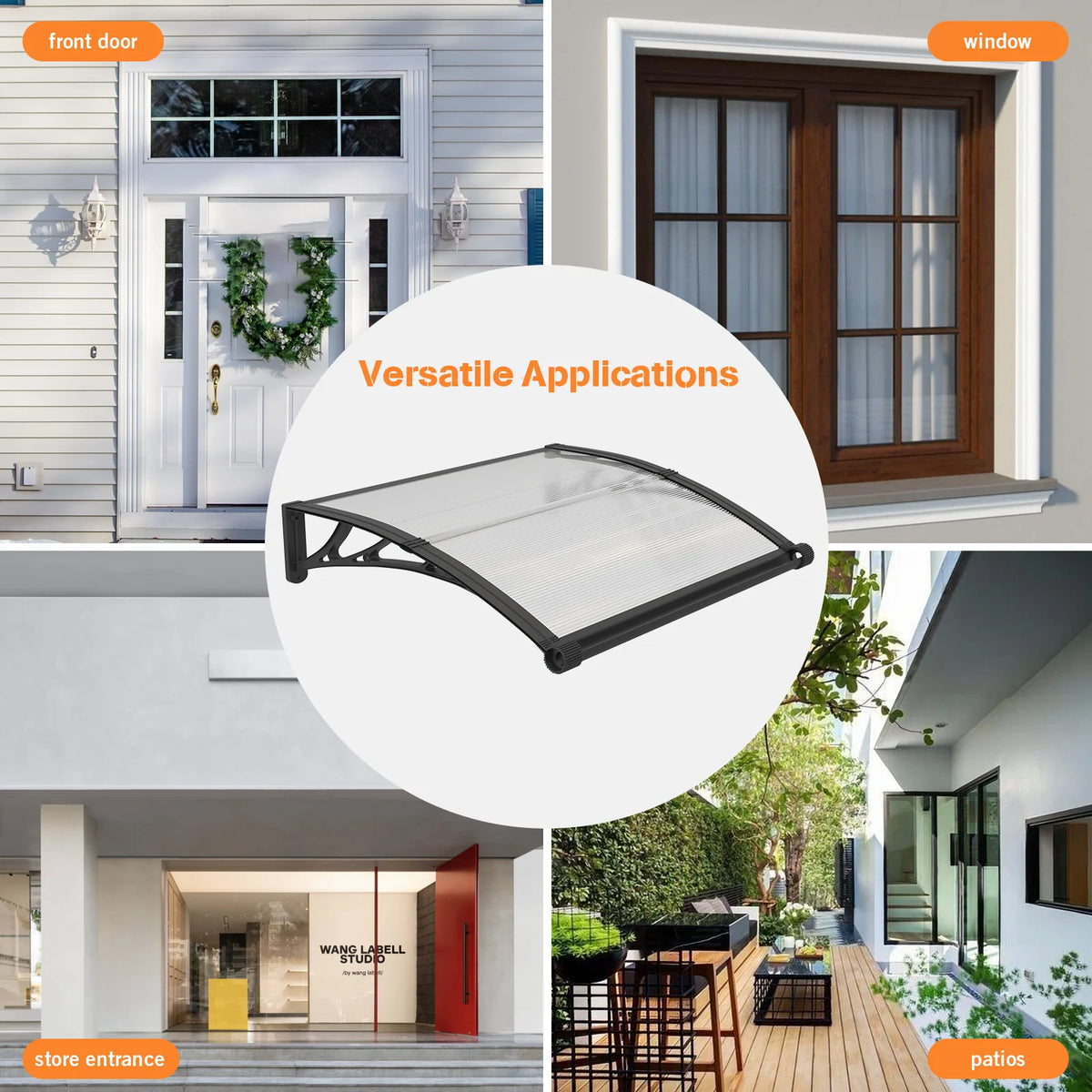 Polycarbonate Door Awning For Patio Sun Shade Rain Shelter Cover