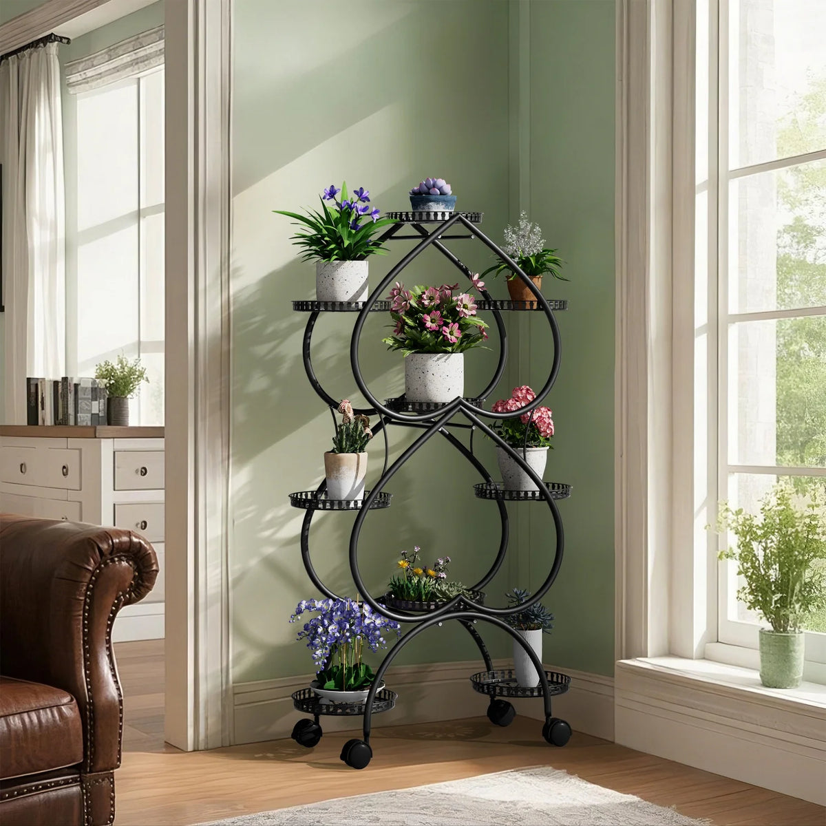 Metal Plant Stand With Wheels And Tiered Display Rack