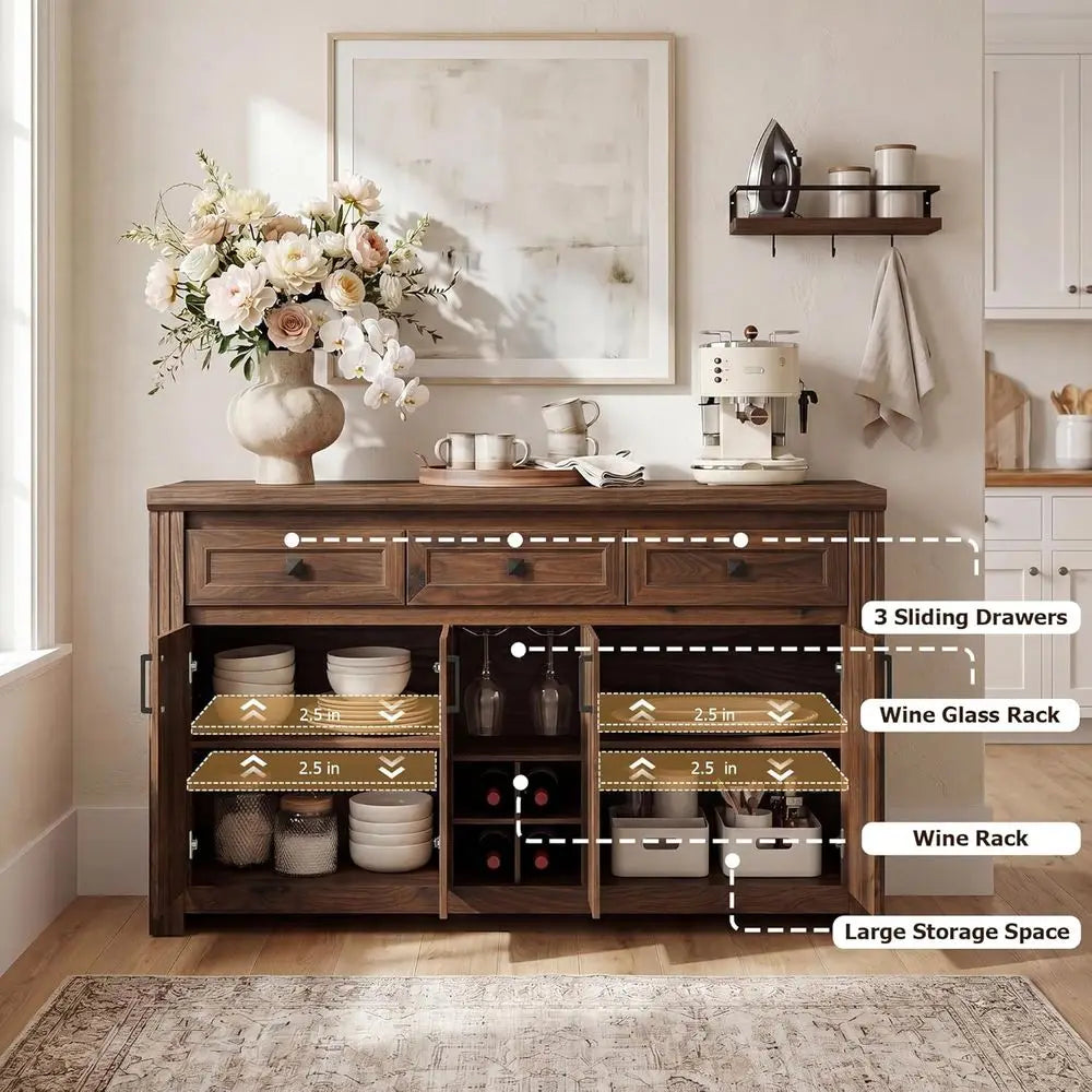 Sideboard With Wine Rack And Glass Holder Engineered Wood Storage