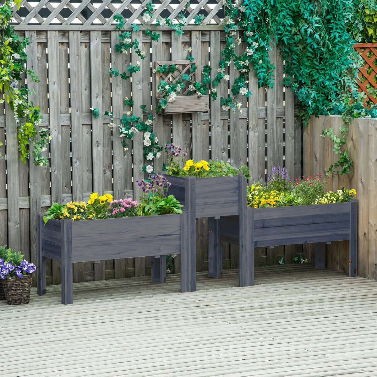 Outsunny Wood Raised Garden Planters For Flowers With Drainage
