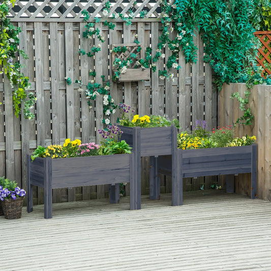 Outsunny Wood Raised Garden Planters For Flowers With Drainage