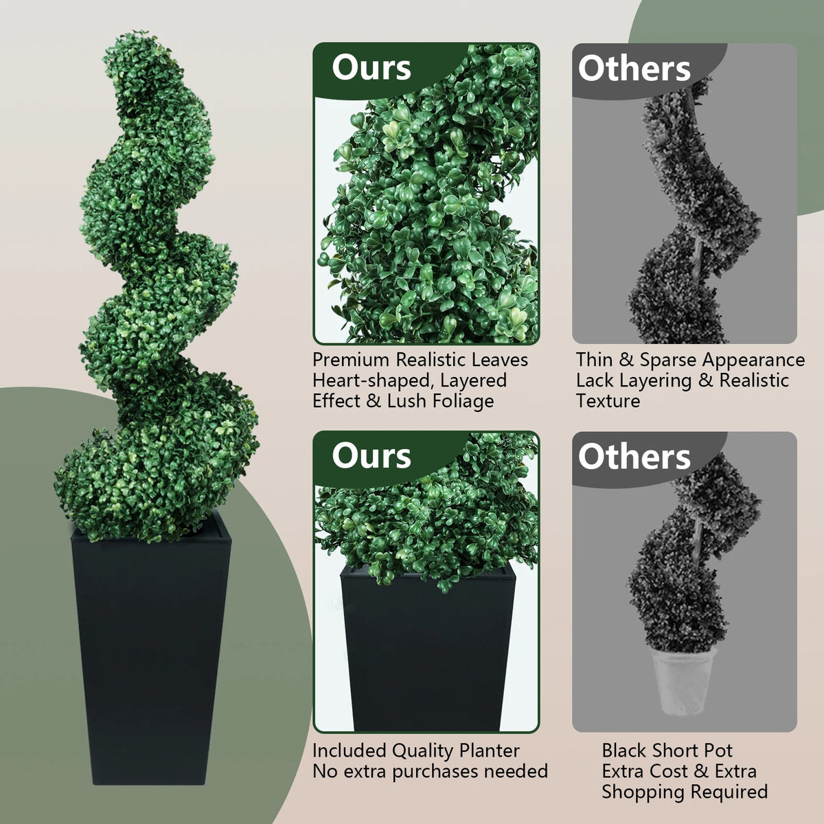 Olitree Artificial Boxwood Spiral Topiary Trees With Planters
