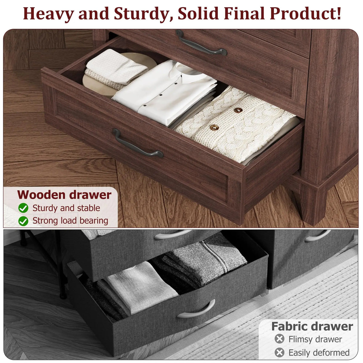 Five Drawer Wooden Dresser With Spacious Bedroom Storage Cabinet