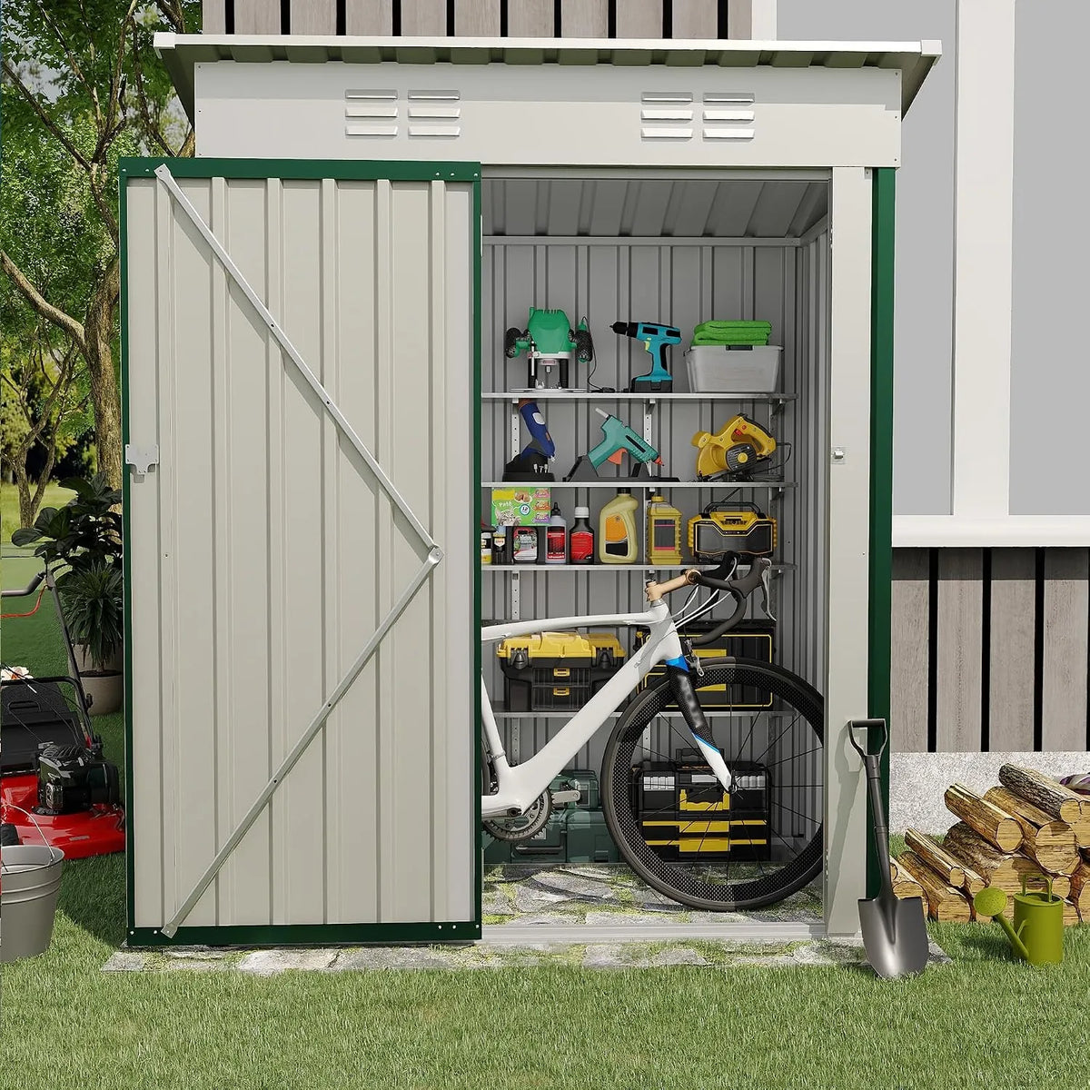 Heavy Duty Metal Outdoor Storage Shed With Lockable Door