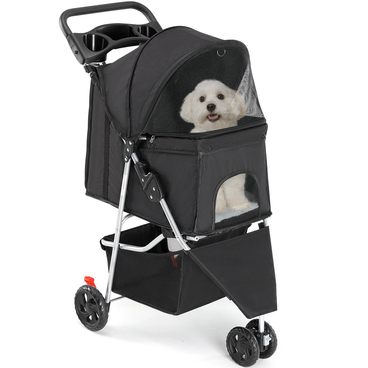 DUMOS 3 Wheel Foldable Pet Stroller With Mesh Windows and Storage