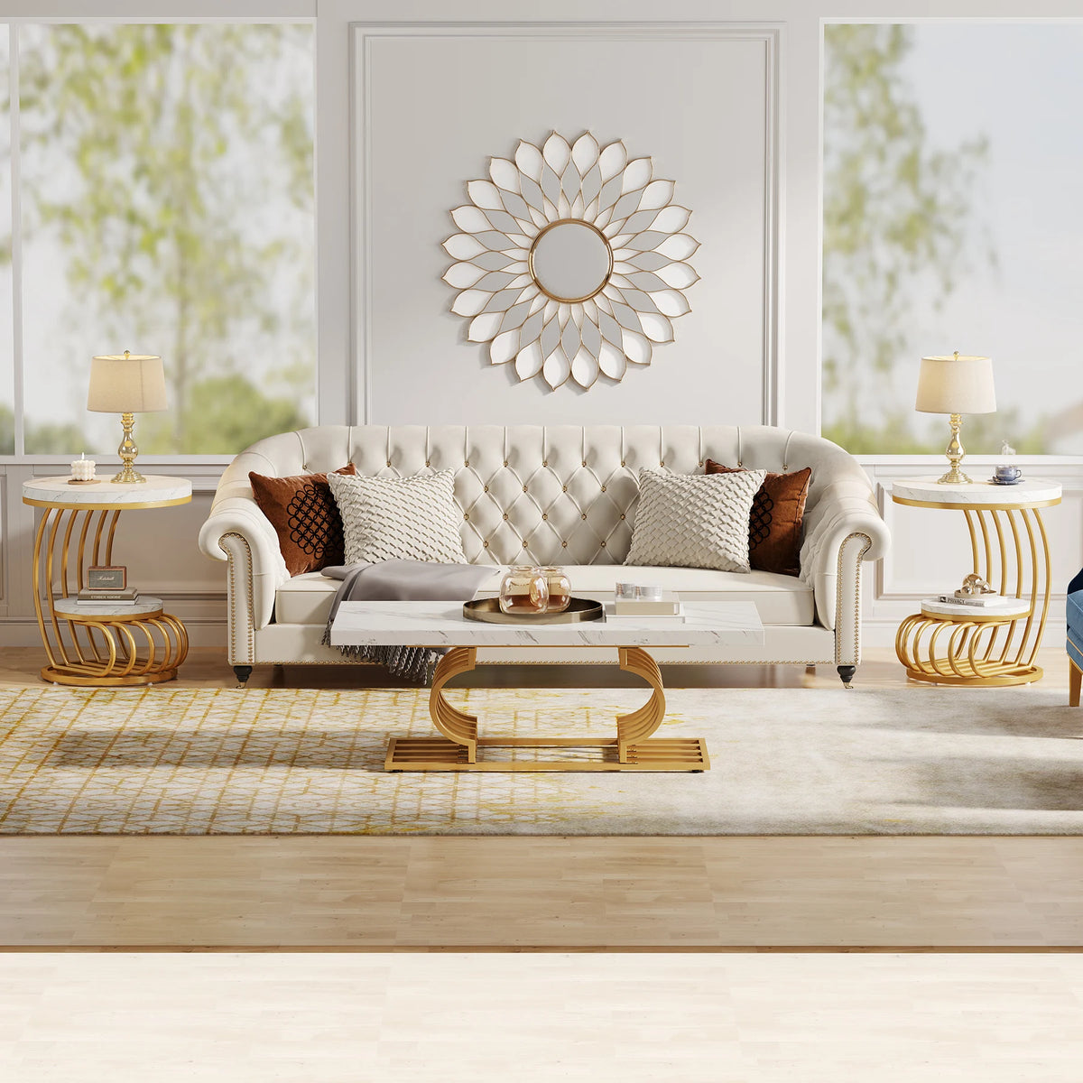 Tribesigns Two Tier Faux Marble End Table With Storage Shelf