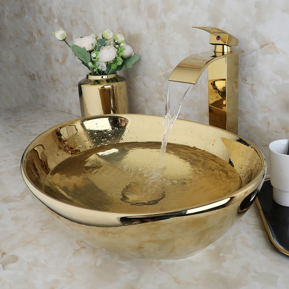 KEMAIDI Ceramic Vessel Sink Bathroom Vanity Basin With Faucet
