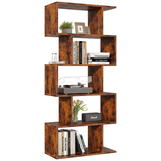 JHK Geometric Wooden Bookcase With Modern Storage Display Shelves