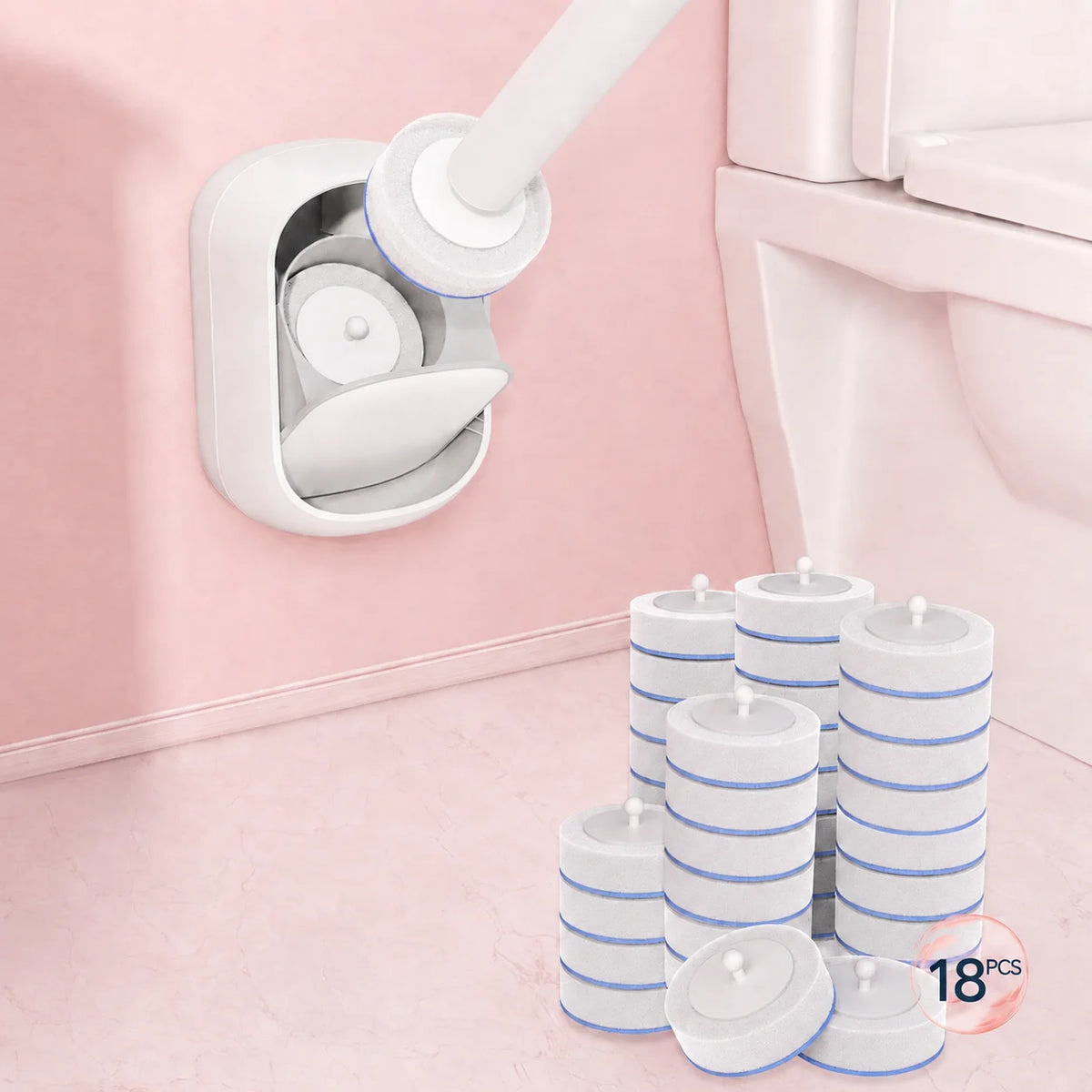 Joybos Wall-Mounted Toilet Brush with Replaceable Heads and Auto-Open Bracket