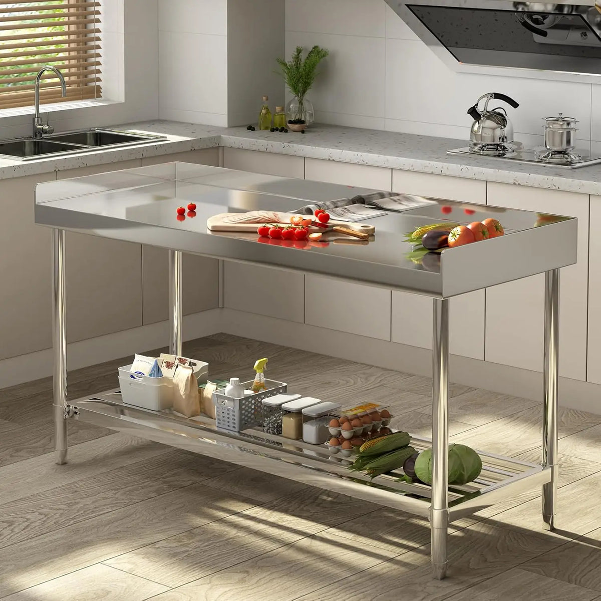 Himiss Commercial Stainless Steel Kitchen Prep Table With Adjustable Shelf