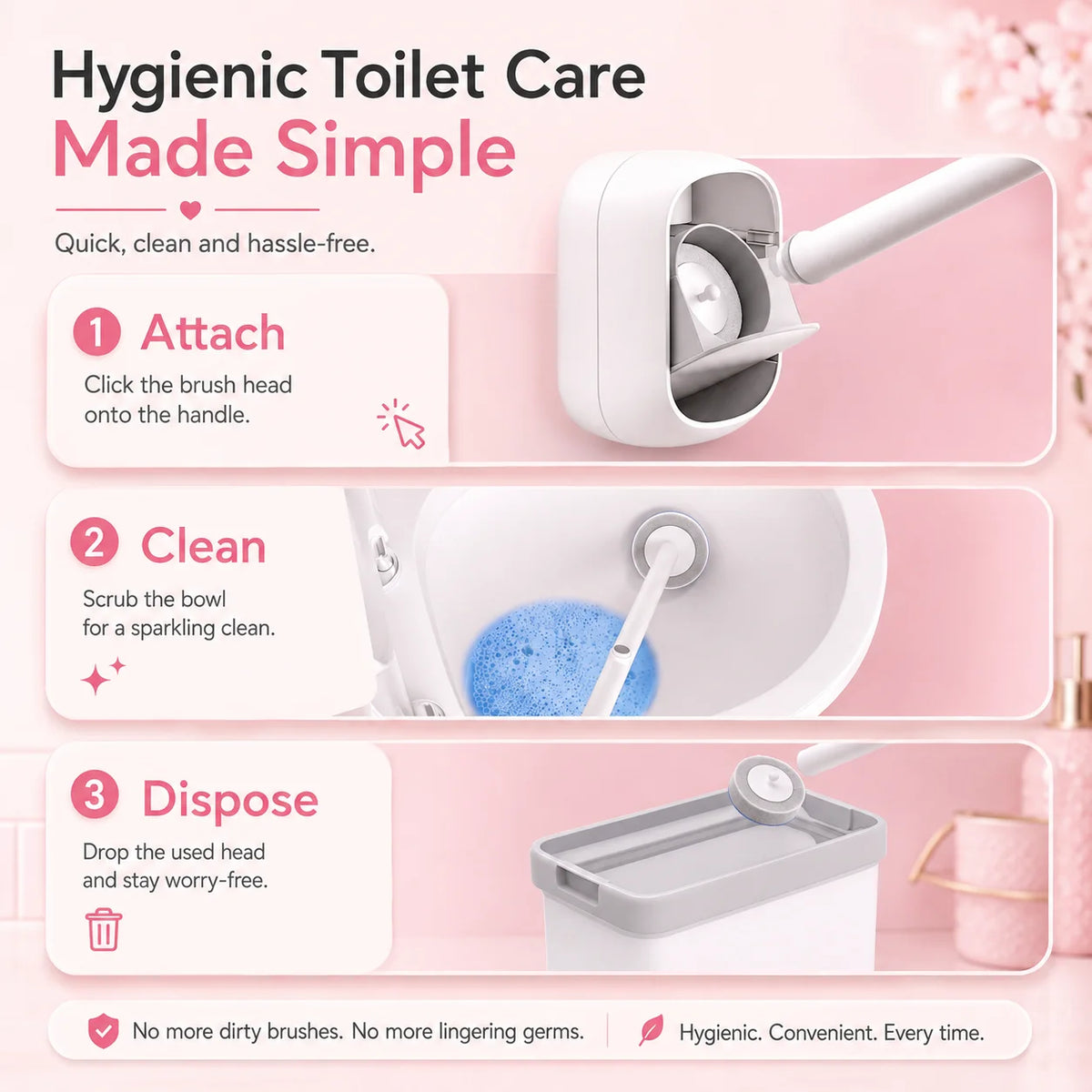 Joybos Wall-Mounted Toilet Brush with Replaceable Heads and Auto-Open Bracket