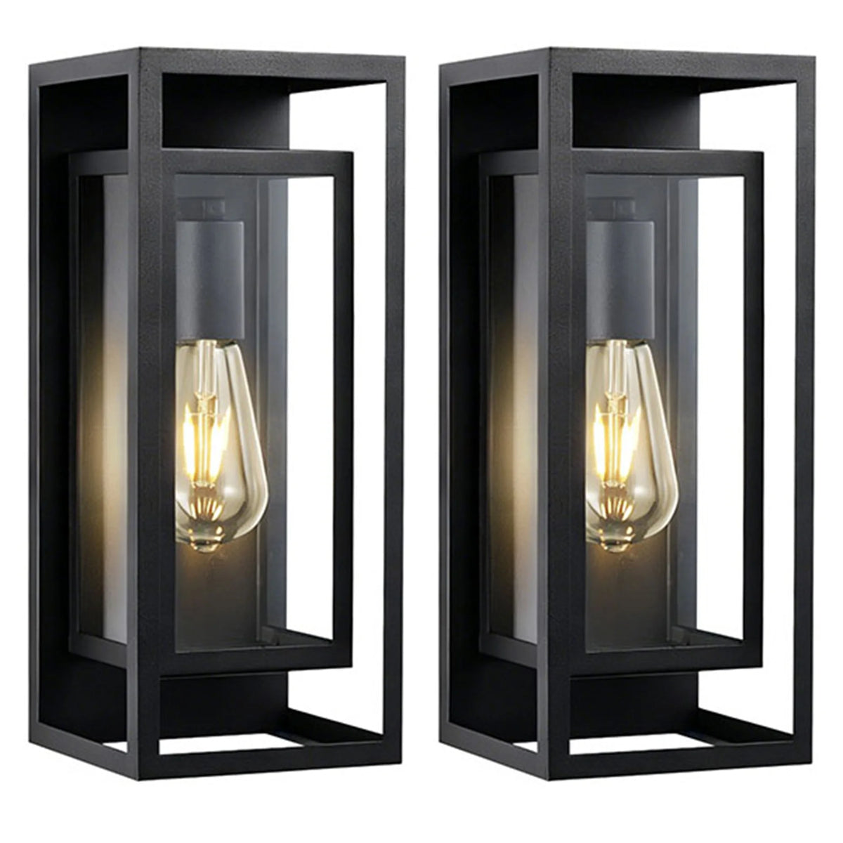 ARLGSITE 14" Black Outdoor Wall Lights, Waterproof Exterior Lanterns with Clear Glass for Porch Garage, 2-Pack