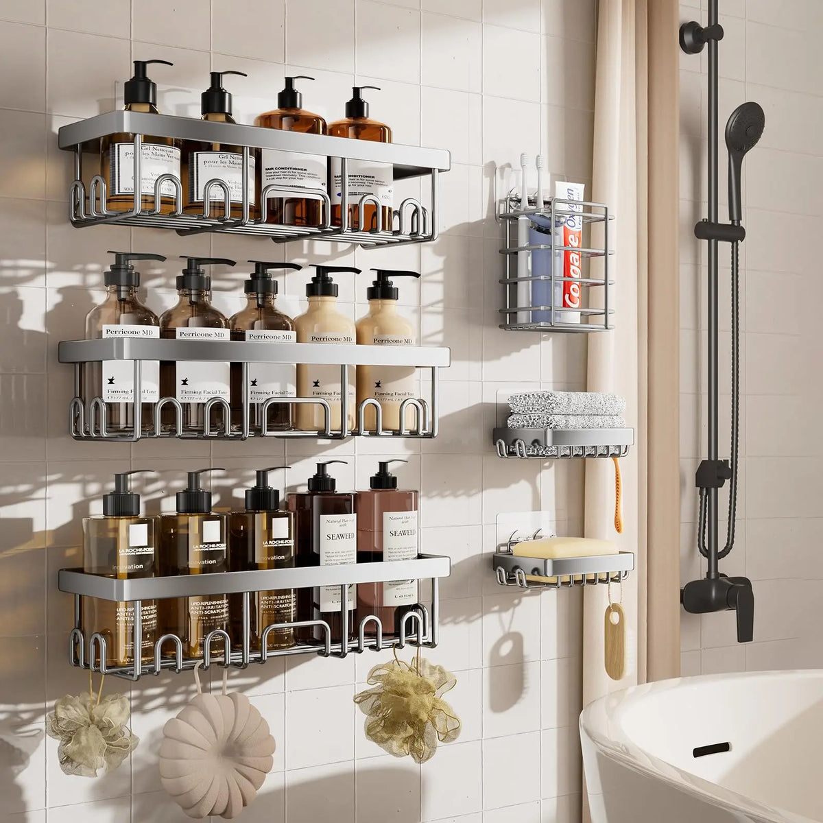Stainless Steel Shower Caddy Organizer Wall Mounted Bathroom Shelf