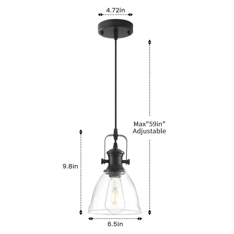 2-Pack Industrial Glass Pendant Light Smoke Gray Glass Shade Black Metal Hanging Lamp E26 Base Adjustable Cord For Kitchen Island Dining Room Farmhouse Ceiling Lighting