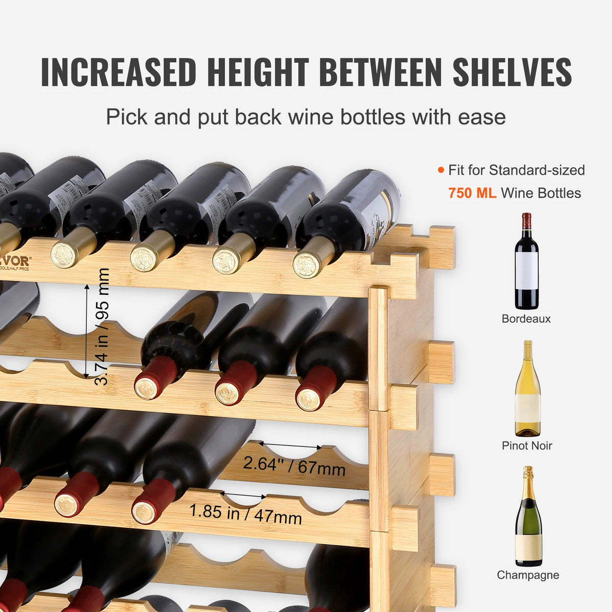 SucceBuy Bamboo Stackable Modular Wine Rack Free Standing Cellar Display