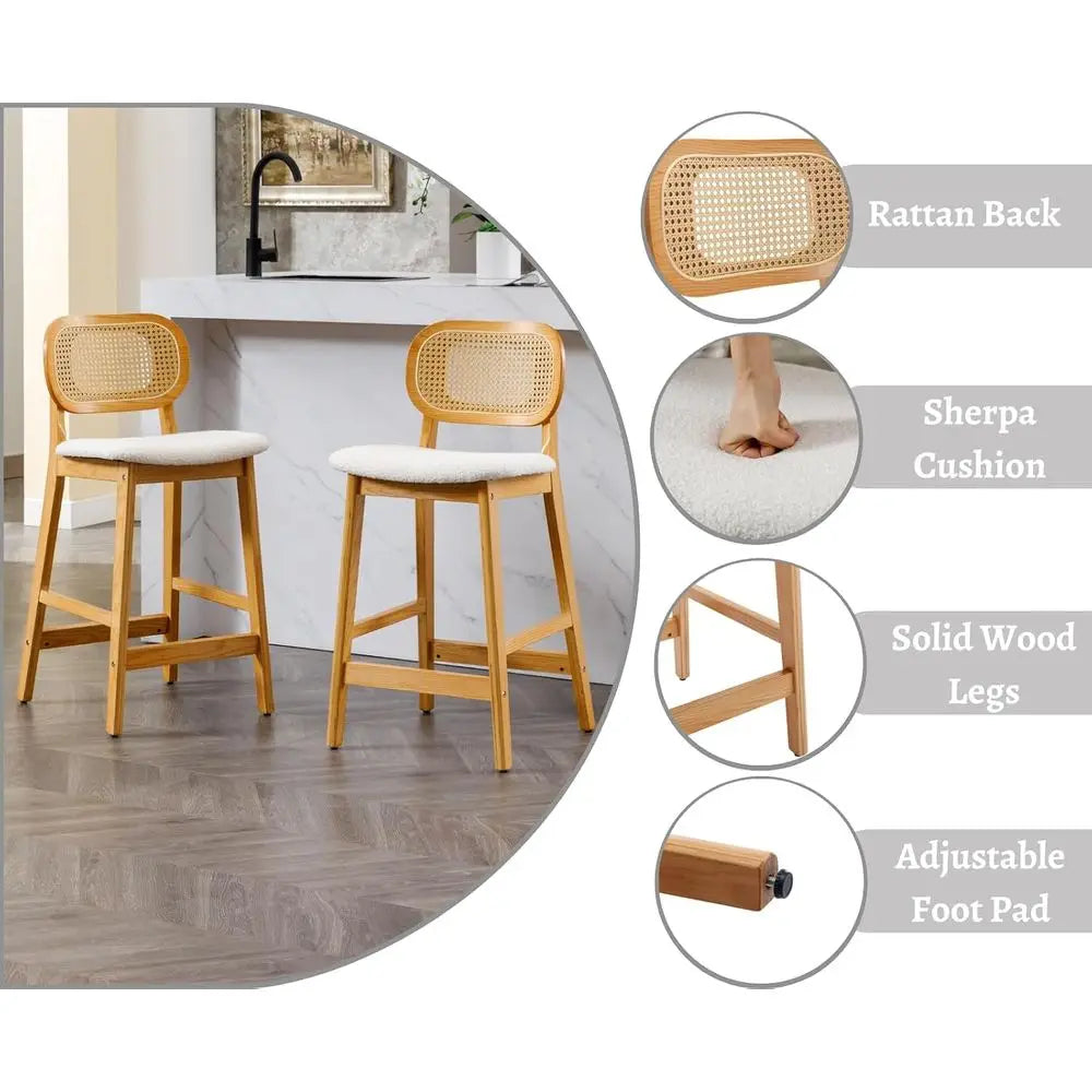 Premium Counter Height Bar Stools With Soft Sherpa Cushions