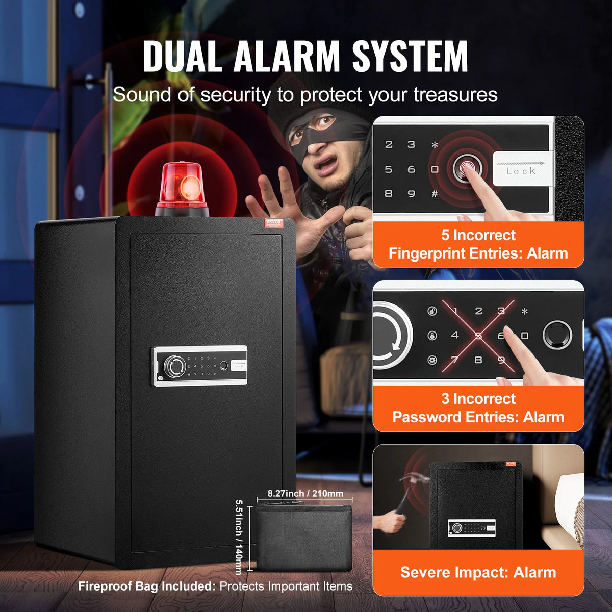 SucceBuy Fireproof Safe Box With Fingerprint And Key Lock