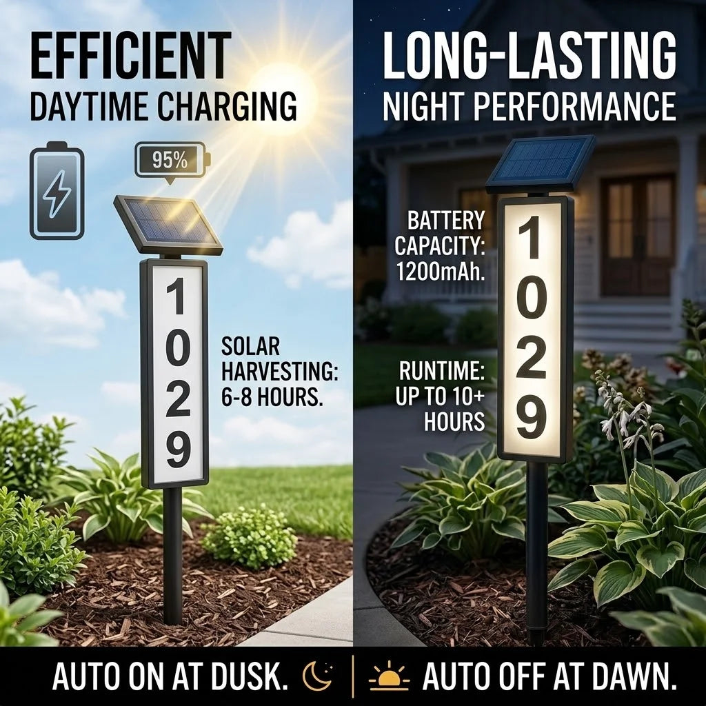 Solar Powered LED Address Sign With Illuminated House Numbers